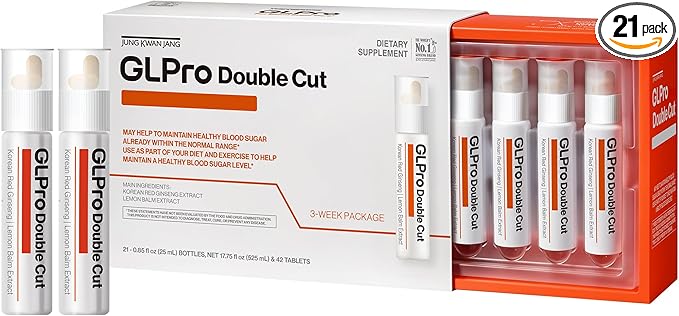 JUNG KWAN JANG GLPro-Double Cut - Pre & Post Workout Booster, GLP-1 Support for Men and Women - Korean Red Ginseng & Prebiotics (21 Count:1 Vial of Liquid + 2 Tablets)