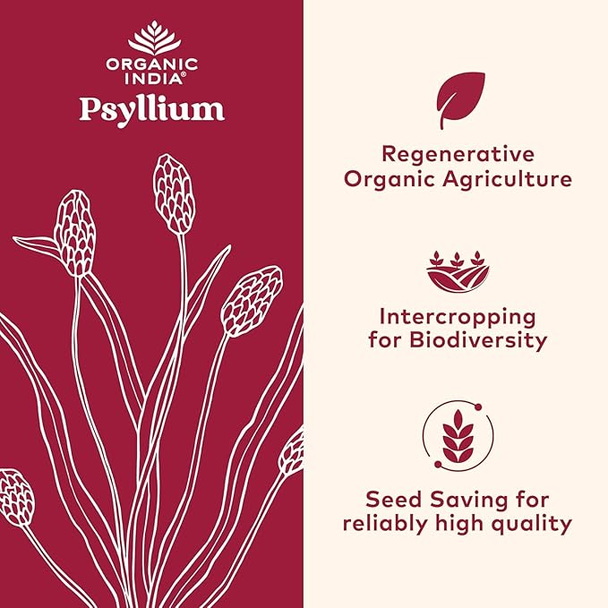 ORGANIC INDIA Psyllium Herbal Powder - Whole Husk Fiber, Vegan, Gluten-Free, USDA Certified Organic, Non-GMO, Soluble & Insoluble Fiber Source - 12 Oz Canister (Pack of 1)