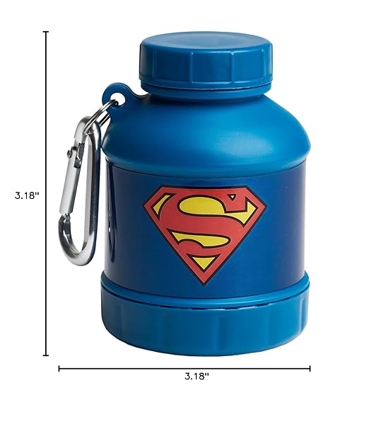 Smartshake Justice League Whey2Go Superman Protein Powder Storage Container 50g – BPA Free Shaker Bottle Funnel for Whey Protein Powder + Protein Shakes 110ml, DC Comics Superman Gifts for Men