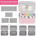 Medicine Storage Bag,Double Layers Pill Bottle Organizer Bag Empty with Lockable Zipper&Adjustable Divider,Medication Travel Carrying Bag for Pills,Vitamins,Medical Supplies,Pink