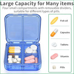 Small Pill Box,4 Compartments Travel Pill Case, Portable Pill Organizer,Mini Pill Container for Pocket,Daily Compact Travel Medicine Holder for Vitamins Fish Oil and Supplement Storage(Blue+Black)