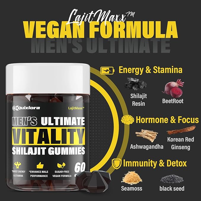 Shilajit Gummies for Men & Women | Shilajit for Men – Shilajit Pure Organic |High Potency|85+ Trace Minerals & Fulvic Acid| Shilajit Supplement | 60 Gummies