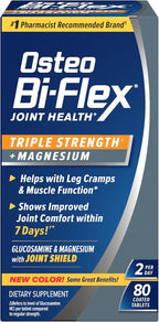 Osteo Bi-Flex Triple Strength Glucosamine Supplement with Magnesium, Improve Joint Function, Helps Leg Cramps and Muscle Function, 80 Coated Tablets