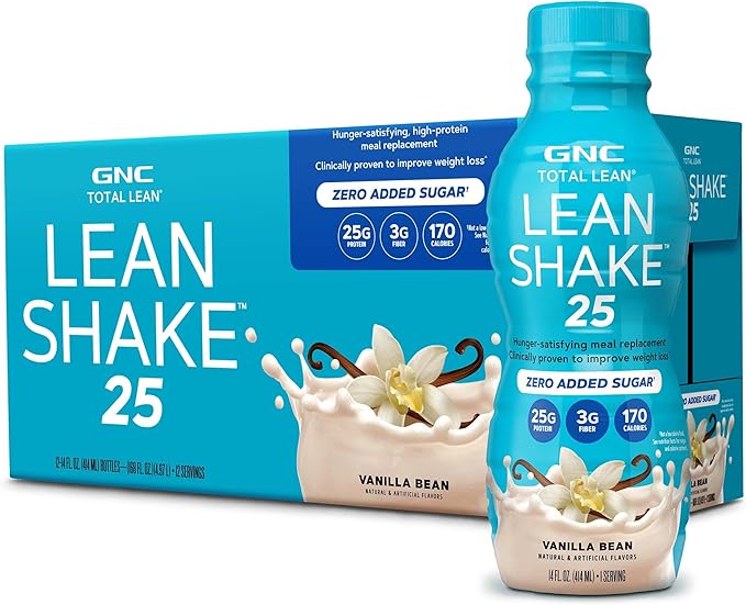 GNC Lean Shake 25 Protein Shake, Clinically Proven Weight Management, Meal Replacement, 25g Protein with Zero Added Sugar, Ready To Drink, Vanilla Bean, Pack of 12