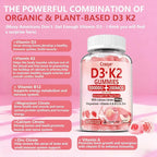 Vitamin D3 K2 Gummies 10000 IU with 500mg Calcium Magnesium Zinc Gummy Sugar Free ADK+Vitamin B12 Supplements for Women and Men Bones, Muscles, Teeth Peach Flavor - 60 Gummies - 30 Servings