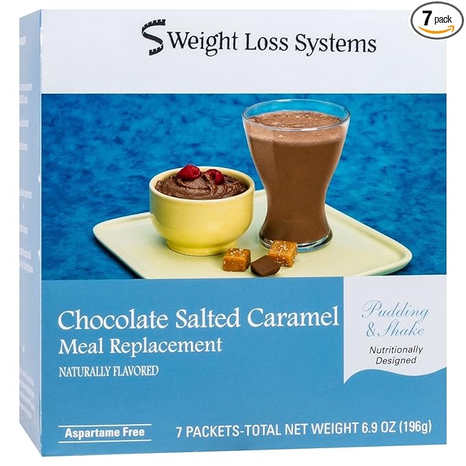 Weight Loss Systems Chocolate Salted Caramel Protein Pudding & Shake | 15g Protein, 100 Calories | Low Carb, Low Fat, Aspartame Free | Kosher, Vitamin Fortified Meal Replacement | 7 On‑the‑Go Packets