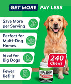 Glucosamine Treats for Dogs - Joint Supplement w/Omega-3 Fish Oil - Chondroitin, MSM - Advanced Mobility Chews - Joint Pain Relief - Hip & Joint Care - Bacon Flavor - 240 Ct - Made in USA