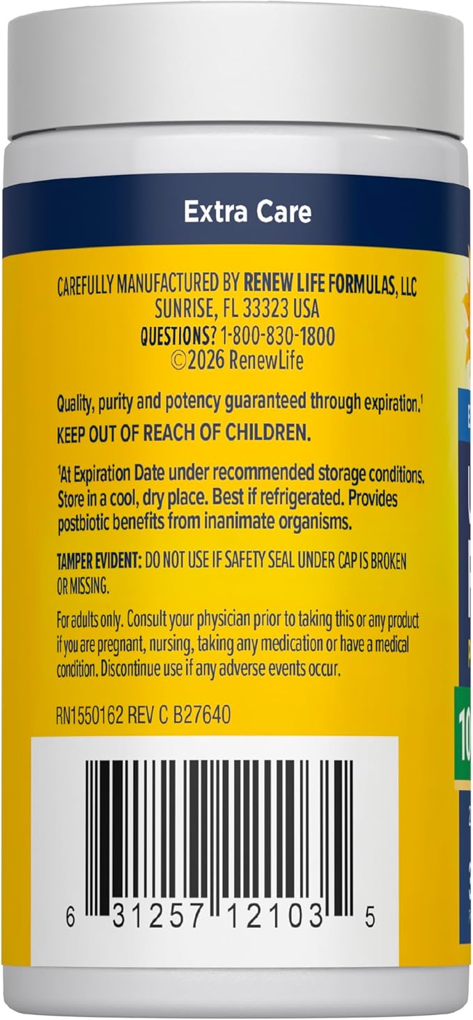 Renew Life Ultimate Care Probiotic Capsules, Daily Supplement Supports Respiratory, Digestive and Immune Health, L. Rhamnosus GG, Dairy, Soy and gluten-free, 100 Billion CFU, 30 Count