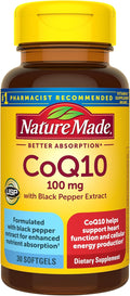 Nature Made CoQ10 100mg with Black Pepper Extract for Enhanced Nutrient Absorption, Dietary CoQ10 Supplement for Heart Health Support, 30 Softgels, 30 Day Supply