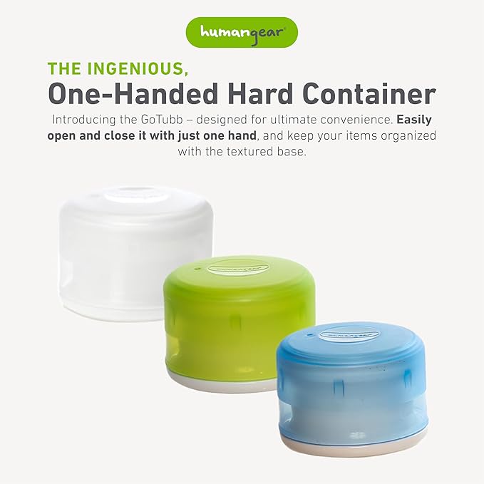 humangear GoTubb – Storage Containers for Snacks, Small Essentials and Travel Gear, Made from Food-Safe Materials, Clear/Green/Blue, Small (3-pack)