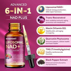 Liposomal NAD Supplement - 1200mg NAD+ Liquid Drops for Women with Nicotinamide, Resveratrol, Quercetin, TMG, Black Pepper Extract - Brain & Cellular Mitochondrial Health,Anti-Aging,Longevity，4 Fl Oz