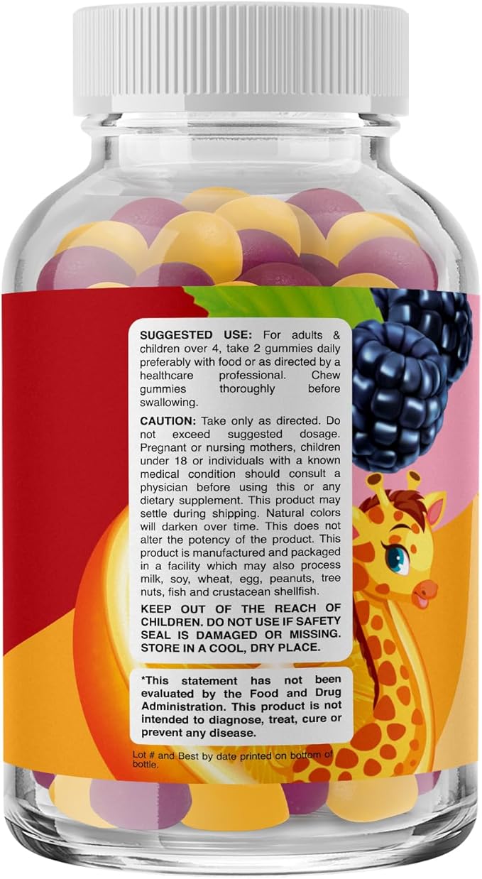 High Prebiotic Fiber Gummies for Kids - Dietary Fiber Supplements for Digestion & Constipation - Chicory Root Kids Immune Gummies - Non-GMO & Vegan Digestive Nutritional Supplements - 60 Count