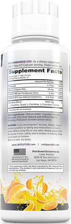 Cutler Nutrition Liquid L-Carnitine Fat Burner Supplement with Acetyl L-Carnitine & L-Carnitine Tartrate - Fat Burner Formula for Optimal Absorption, Energy & Muscle Support | Orange Flavor