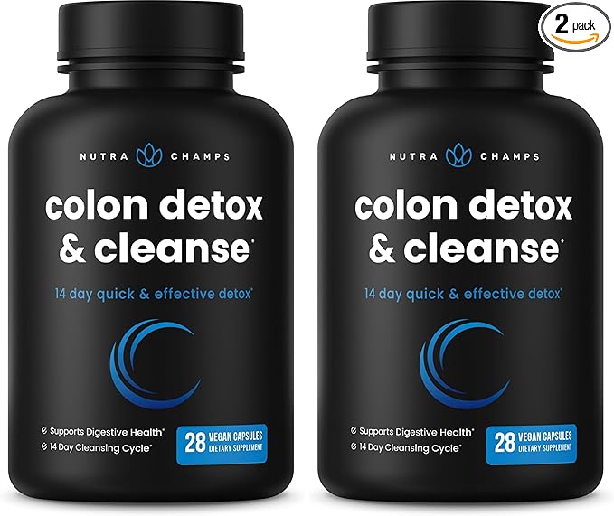 NutraChamps Colon Cleanse & Detox for Weight Loss [14 Day Quick Cleanser] Safe & Effective Formula with Probiotic & Digestive Enzymes for Constipation Relief (Pack of 2)