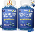 Magnesium Glycinate Gummies 400mg - Sugar Free Vegan Gummies for Adults & Kids with Vitamin D3, B6, C, CoQ10, Collagen, Zinc - Sleep, Muscle, Bone & Memory Support - 60 Blueberry Chewables / 2 Pack