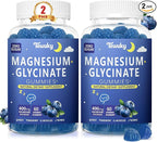 Magnesium Glycinate Gummies 400mg - Sugar Free Vegan Gummies for Adults & Kids with Vitamin D3, B6, C, CoQ10, Collagen, Zinc - Sleep, Muscle, Bone & Memory Support - 60 Blueberry Chewables / 2 Pack