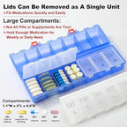 Foldable Pill Organizer 2 Times a Day w/Etched Labels -Dual Protection & Portable Weekly AM PM Pill Box, 7 Day Medicine Container, Large Travel Pill Case for Week Daily Supplement Vitamin -Clear Blue
