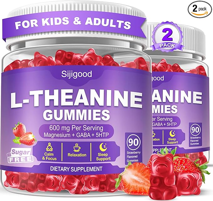 180 Count | L-Theanine Gummies for Kids & Adults - L Theanine Supplements with Ashwagandha, GABA & 5HTP - Support Natural Relaxation, Calm, Deep Zzz & Stress Relief, Strawberry Flavor