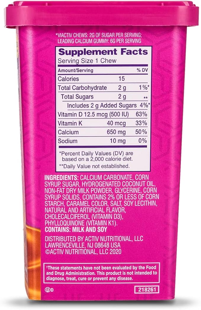 Viactiv Max Formula Calcium +Vitamin D3 Supplement for Bone Health, Rich Caramel, 100 Soft Chews - 6 Pack