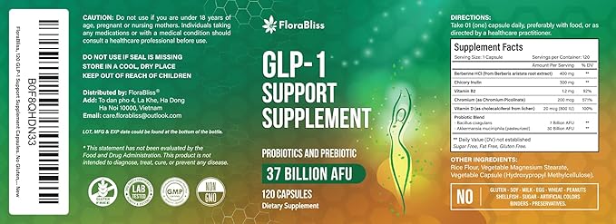 FloraBliss Natural Support Formula | Include Akkermansia, Bacillus coagulans, Chicory Inulin, Berberine - with Vitamin D & B2 | 120 Cap | Vegan, Non - GMO, Gluten Free