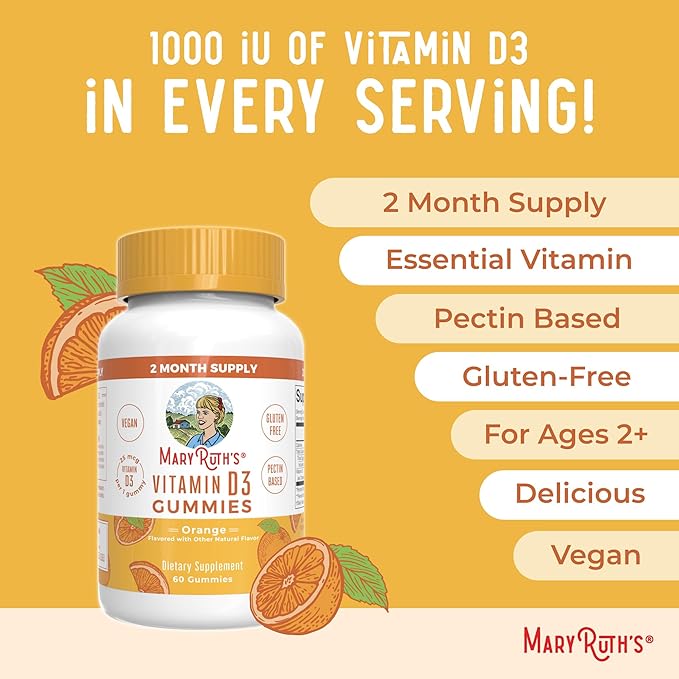 MARYRUTH'S Vitamin D3 Gummies | 2 Month Supply | Adults & Kids Vitamin D Gummy | Immune Support Supplement | VIT D3 1000IU for Bone Health&Muscle Function | Vegan | Non-GMO | Gluten Free | 60