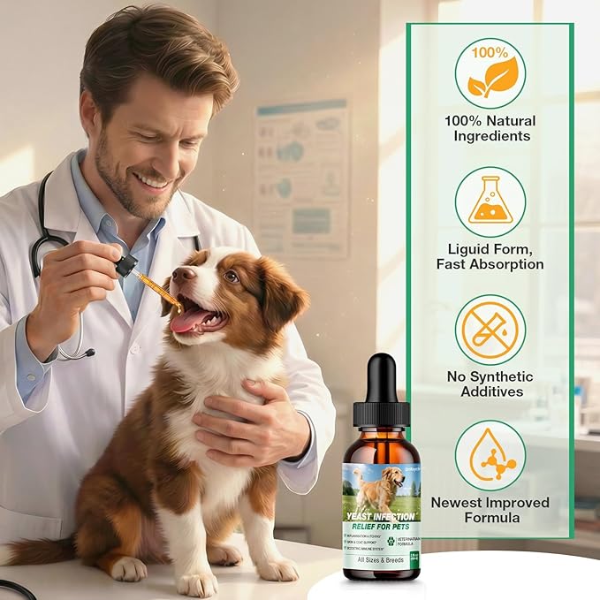 Yeast Infection Treatment for Dogs, 2 FL Natural Dog Yeast Infection Treatment, Ear & Skin Itch Relief, Reduces Inflammation & Irritation, Herbal Dog Supplement Drops with Probiotics & Multivitamins