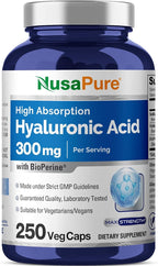 NusaPure Hyaluronic Acid 300mg 250 Veggie Capsules (Non-GMO, Vegan)