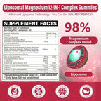 1 Pack Liposomal Magnesium Complex Gummies-as 12 Forms of Magnesium Citrate,Glycinate,Malate,Oxide,and More with Vitamin D3, B6,C, Ashwagandha & CoQ10 for Women and Men-Support Bone & Muscle 60 Cts