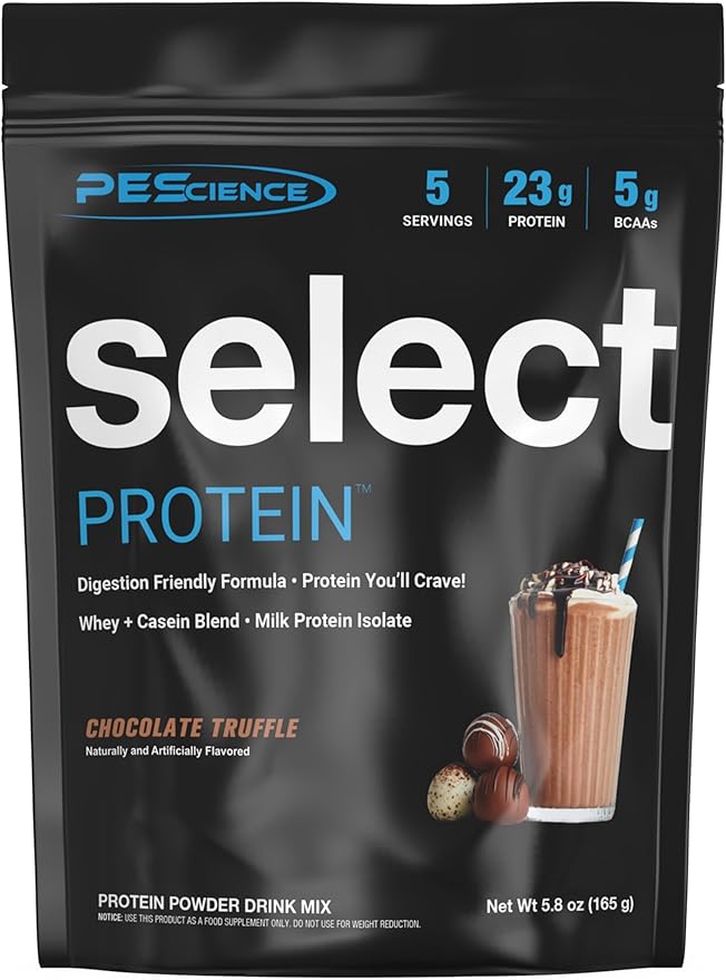 PEScience Select Protein Powder, Whey and Casein Blend, Lean Protein Powder for Women and Men, Low Calorie, Low Carb, Keto Friendly, Gluten Free, Chocolate Truffle - 5 Servings