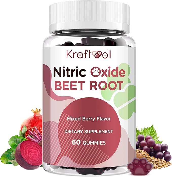 Beet Root Gummies 6000mg – Nitric Oxide Booster with Grape Seed, Pomegranate, Vitamins C & B12 – Nitric Oxide Supplements for Men – Mixed Berry Flavor – 60 Gummies