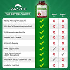 Zazzee Cranberry PACs 72 mg per Capsule, 50:1 Extract, 120 Vegan Capsules, 2X Strength, 4 Month Supply, Fast-Acting, Effective Urinary Tract & Bladder Support, 100% Soluble PACs, Made in the USA