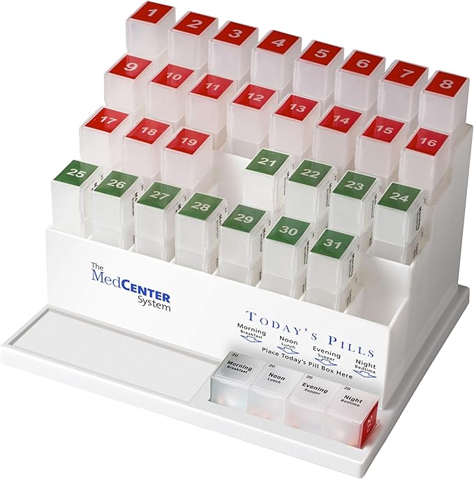 Medcenter Monthly Pill Box Organizer HSA/FSA, 4 Times a Day, Large 31 Daily Pill Cases with Compartments for Vitamins, Supplements, Medication, 31 Day Pill Organizer