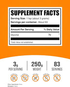 BulkSupplements.com Glycine Powder - Glycine Supplements, Amino Acid Supplement - Unflavored & Gluten Free, 3g per Serving, 250g (8.8 oz) (Pack of 1)