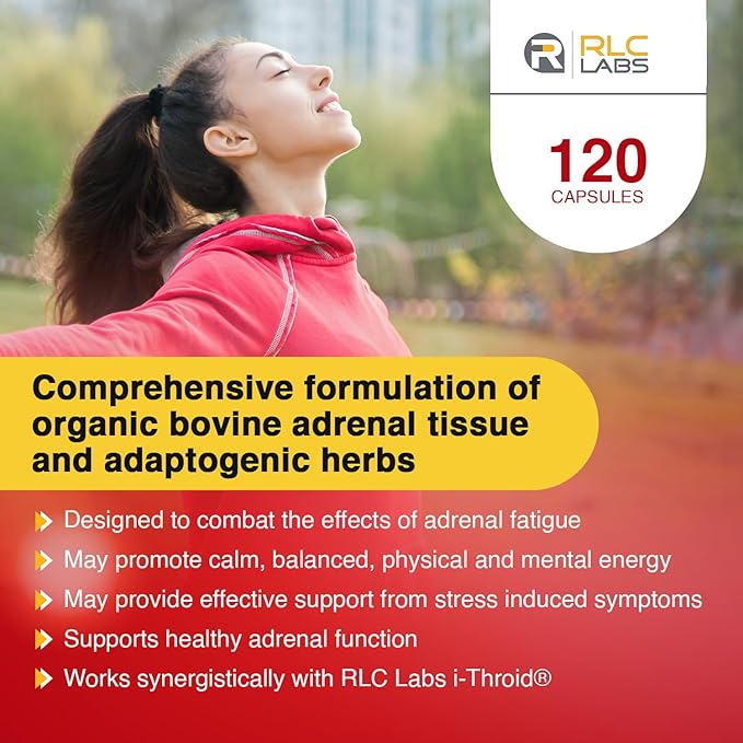 RLC Labs a-Drenal, 120 Capsules - Herbal, Cortisol Supplement with Ashwagandha, Ginger & Rhodiola to Support Balance, Mood, Energy & Vitality - Adrenal Support Formula (1 Month Supply)