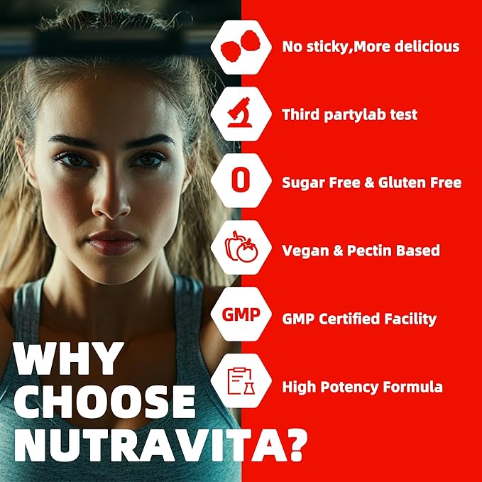 Nutravita EAA Gummies 120 Gummies (Strawberry), 9000 mg Essential Amino Acids - All 9 Essential Aminos (EAA) and All Branched-Chain Aminos (BCAAs), Non-GMO, Gluten Free, Vegetarian Friendly