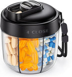 AUVON Portable Pill Dispenser to Store 7 Various Supplements, Travel Pill Organizer Bottle with Anti-Mixing Design, Arthritis-Friendly Pill Container with Wide Opening & Slider Lid, 20 Blank Stickers