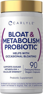 Carlyle Bloat and Metabolism Probiotic | 90 Capsules | Bloating Relief Formula | Sugar & Cellular Energy Support | for Women and Men | Vegan, Non-GMO, Gluten Free