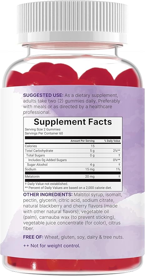 Micro Ingredients Melatonin 20mg Gummies for Adults, 120 Count | Sleep Aid 10mg Melatonin per Gummy | Sugar Free BlackBerry Cherry Flavor | No Drug + Non-Habit-Forming | Non-GMO, Gluten Free
