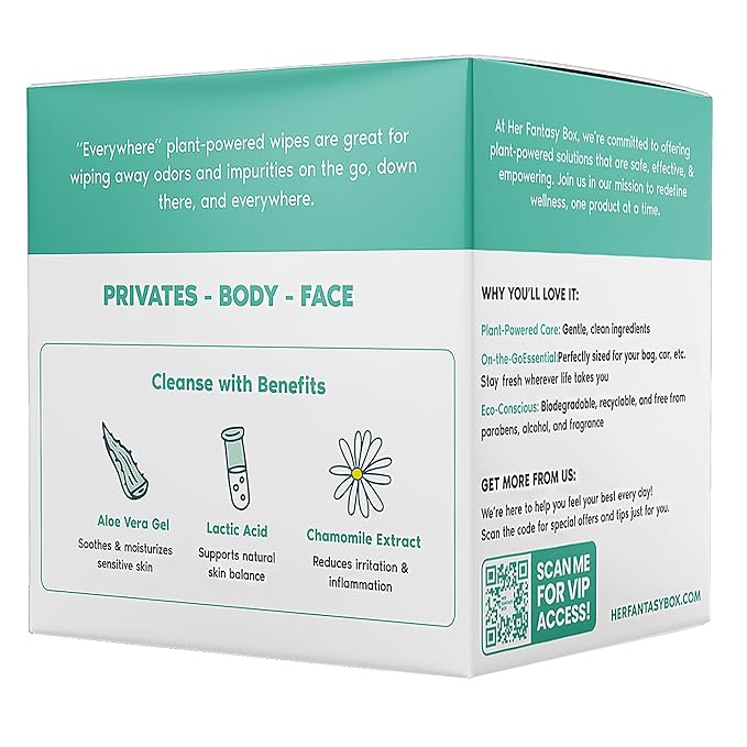 Her Fantasy Box | Everywhere Wipes – 100% Organic Cotton, Gentle & Refreshing, pH-Balanced, Fragrance-Free, Plant-Powered for Body, Face & Intimate Areas, Ideal for Sensitive Skin - 16 Pack, 240 Wipes