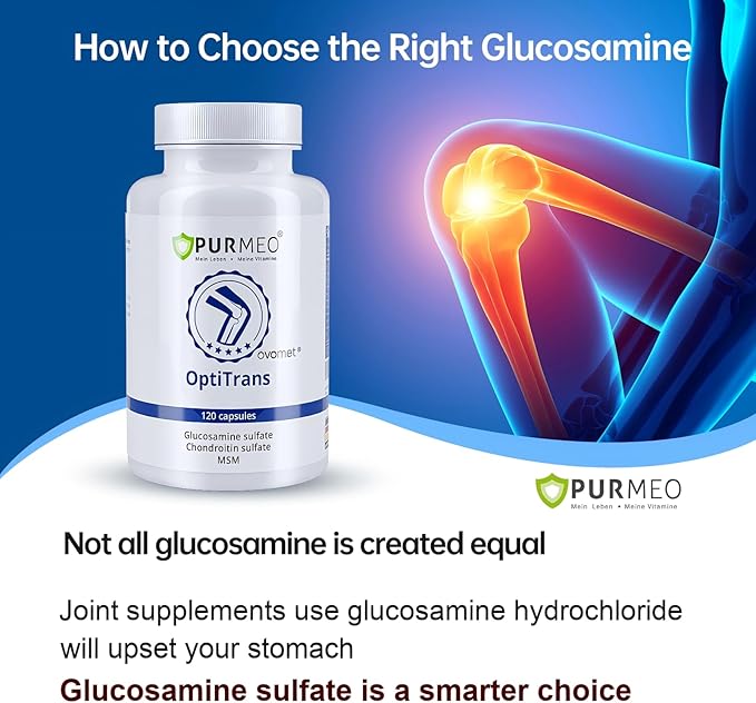purmeo 5-Day Fast-Acting Joint Health Supplement - Support for Comfort, Cartilage, Strength & Flexibility - OVOMET Eggshell Membrane Glucosamine Chondroitin, MSM & Boswellia - Made in Germany, 120ct