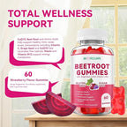Beetroot Gummies with Grape Seed, Niacin, CoQ10, Vitamin C, B12, L-Citrulline & L-Arginine, Antioxidant Support, Sugar-Free Beet Root Supplement for Women & Men, 60 Count
