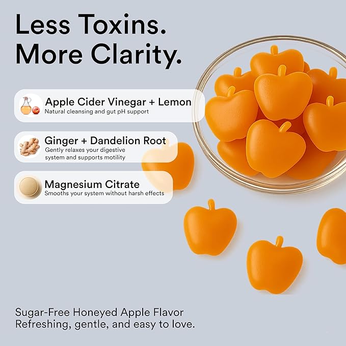 riev Debloat & Detox Gummies – Apple Cider Honey Flavor – Sugar-Free – Daily Gut Support with Ginger, Dandelion, and Magnesium – Gentle Digestion – Vegan, Non-GMO – 30 Count