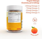BeLive Organic Omega 3 Gummies - 300 Ct I Vegan Omegas 3 6 7 & 9 from Flaxseed Oil & Sea Buckthorn Fruit Oil, for Kids & Adults, Full Body, Brain & Eye Support, Sugar Free – Peach Flavor