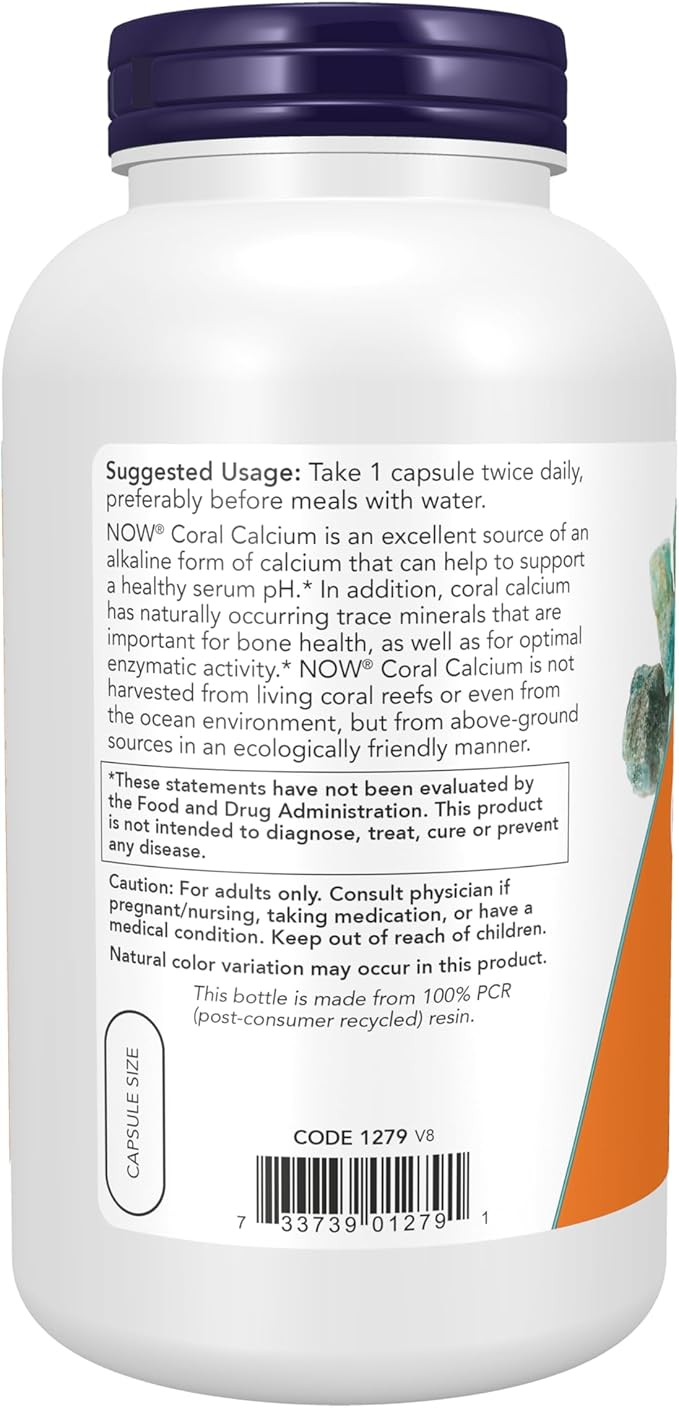 NOW Foods Supplements, Coral Calcium 1,000 mg, Bone Health*, Healthy pH Balance*, 250 Veg Capsules