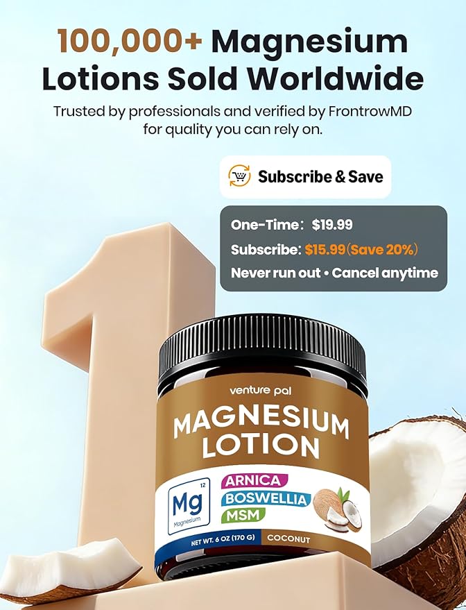 Magnesium Lotion with Arnica, MSM & Boswellia – Cooling Magnesium Cream – Lightweight Moisturizing Lotion for Legs & Feet – Safe for Kids – 6 fl oz