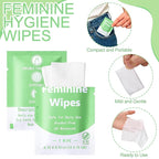 300 Pieces Feminine Wipes Individually Wrapped Women Travel Size Bulk Unscented Intimate Wipes Mild Private Parts Ph Balanced for Travel Bathroom Toilet Daily(Green)