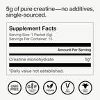 Momentous Creatine Monohydrate Powder - Creatine Powder - Supports Strength, Lean Muscle, & Recovery for Men & Women - NSF Certified for Sport - 5 g per Serving - 15 Servings