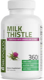 Bronson Milk Thistle Silymarin Marianum & Dandelion Extract Liver Health Support, Antioxidant Support, Detox, 360 Capsules