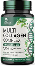 Multi Collagen 2400mg Per Serving - Advanced Formula Types I, II, III, V, X - Hydrolyzed Multi Collagen Pills - Collagen Peptides Supplement for Women & Men - Hair, Skin, & Nail Support - 60 Capsules