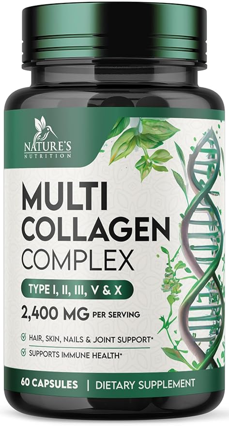Multi Collagen 2400mg Per Serving - Advanced Formula Types I, II, III, V, X - Hydrolyzed Multi Collagen Pills - Collagen Peptides Supplement for Women & Men - Hair, Skin, & Nail Support - 60 Capsules